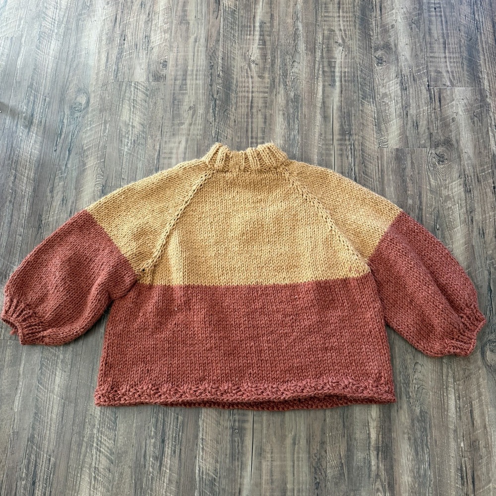 VTG Wool Sweater Hand Knit Chunky Cream beige Brown Tan est. Size XL  Oversized